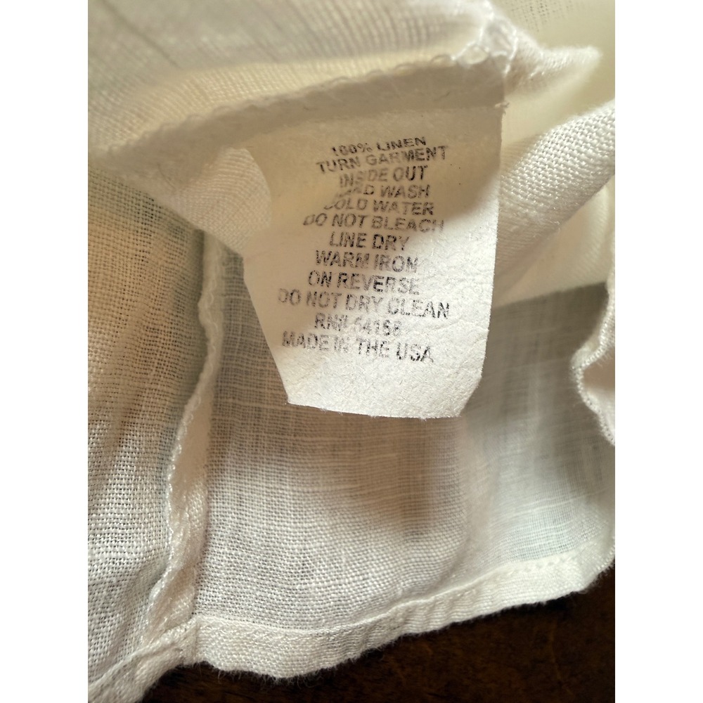Women's 100% Linen White Button Front Blouse Metallic Silver Floral Print Size L - Picture 5 of 8
